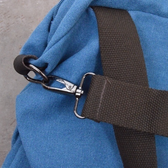Crossbody Shoulder Canvas Messenger Bag, Ocean Blue & Brown - Picture 10 of 12